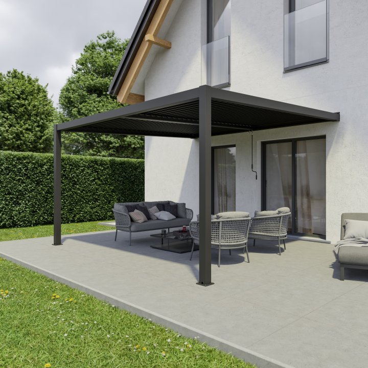 Agadon Aluminium Pergola Shading System 400 x 400 cm Anthracite Wall Mounted