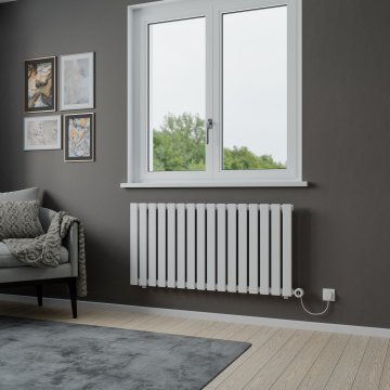 Lola Horizontal Electric Designer Radiator - 600x1208 - White - 1000W