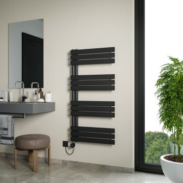 Lola Open Electric Towel Rail - 1200x600 - Black