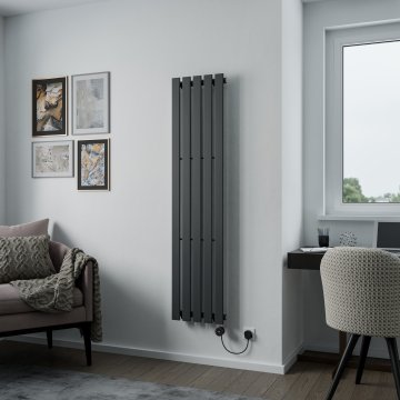 Lola Vertical Electric Designer Radiator - 1600x372 - Anthracite - 700W