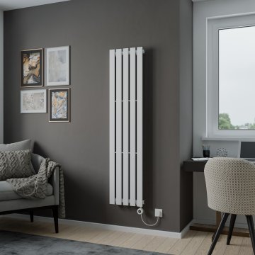 Lola Vertical Electric Designer Radiator - 1600x372 - White - 700W